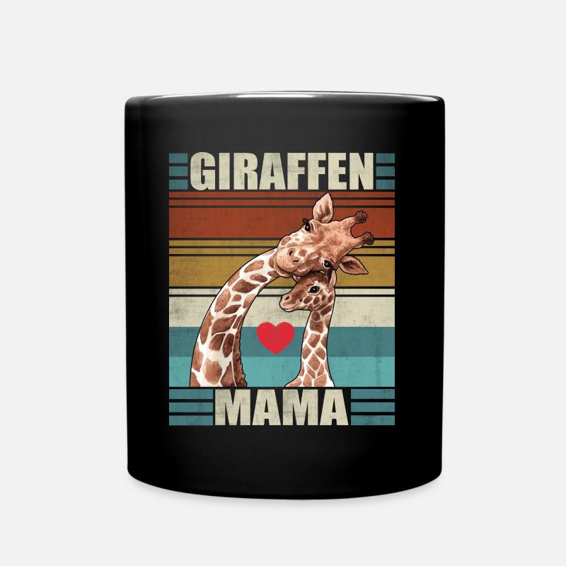 Giraffen Mama Kind Retro Giraffe - Tasse einfarbig - Schwarz