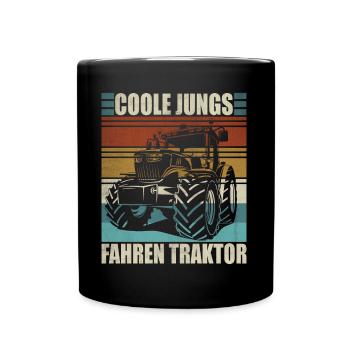 Traktor Junge Kleiner Landwirt Traktor - Tasse einfarbig - Schwarz - Vorne