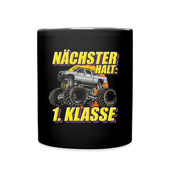 Schulkind cooles Monster Truck Junge Einschulung - Tasse einfarbig - Schwarz - Vorne