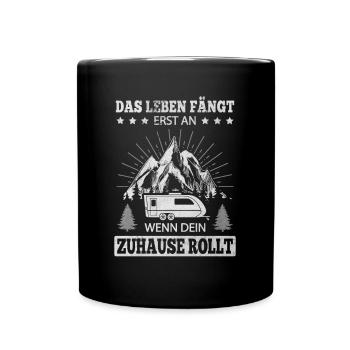 Zuhause Rollt Wohnwagen Camper Dauercamper Reise - Tasse einfarbig - Schwarz - Vorne