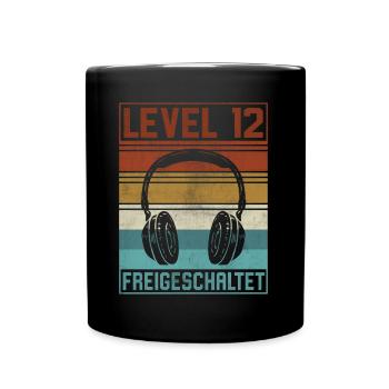 12. Geburtstag Junge Gamer Level 12 Jahre - Tasse einfarbig - Schwarz - Vorne