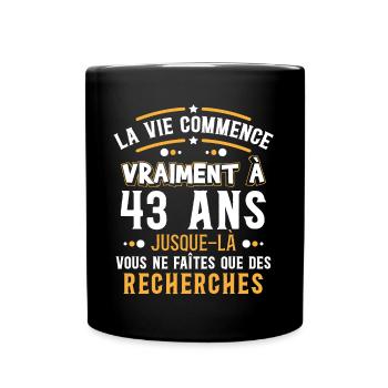 Anniversaire 43 ans, idée cadeau date de naissance - Mug uni - noir - Devant