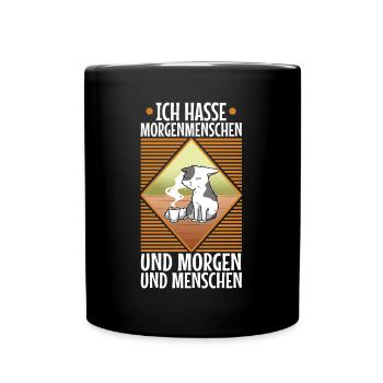 Ich hasse Morgenmenschen - Tasse einfarbig - Schwarz - Vorne