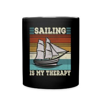 Sailing is my therapy Sailboat Funny Sail - Full Colour Mug - black - Front