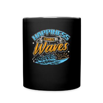 Happiness Comes In Waves Surfen Ocean Sommerurlaub - Tasse einfarbig - Schwarz - Vorne