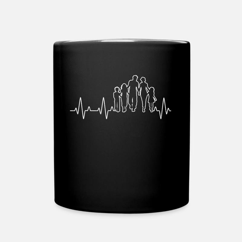 Cute Family Heartbeat Mom Dad Son 2 Daughters - Tasse einfarbig - Schwarz