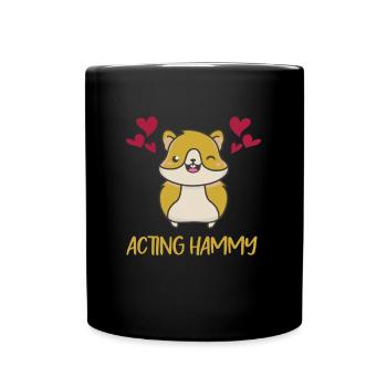 Acting Hammy Hamsterbacken Herzen Hamster Futter - Tasse einfarbig - Schwarz - Vorne