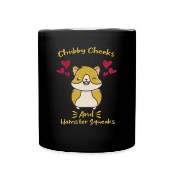 Chubby Cheeks Hamster Squeaks Hamsterbacken Herzen - Tasse einfarbig - Schwarz - Vorne