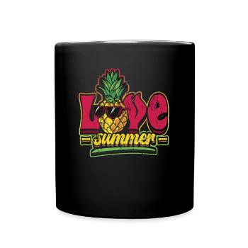 Hello Summer Pineapple with Sunglasses - Full Colour Mug - black - Front