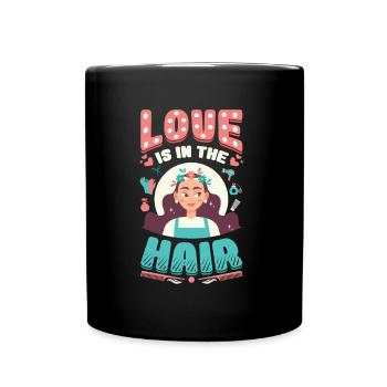 L’amour est dans les cheveux, barbier, coiffeur. - Mug uni - noir - Devant