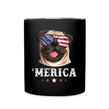 Pug Merica Dog 4th of July American Flag USA - Full Colour Mug - black - Front