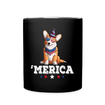 Merica Dog 4th of July USA American Flag Corgi - Full Colour Mug - black - Front