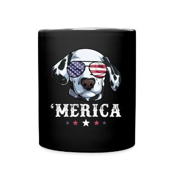 Dalmatian Dog Merica 4th of July American Flag USA - Full Colour Mug - black - Front