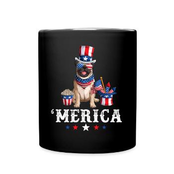 Pug Merica Dog 4th of July USA American Flag - Full Colour Mug - black - Front