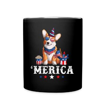 Corgi Merica Dog 4th of July USA American Flag - Full Colour Mug - black - Front