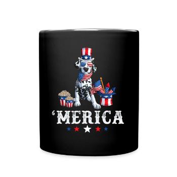 Dalmatian Merica Dog 4th of July American Flag USA - Full Colour Mug - black - Front