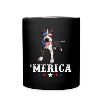 Pit Bull Merica 4th of July Dog American Flag USA - Full Colour Mug - black - Front