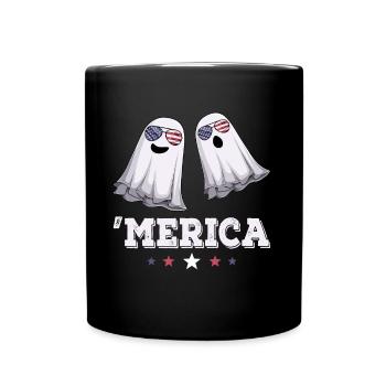 Ghosts Merica 4 juillet Drapeau américain USA - Mug uni - noir - Devant