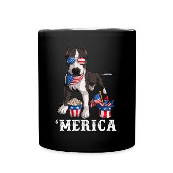 Merica Pit Bull 4th of July Dog American Flag USA - Full Colour Mug - black - Front