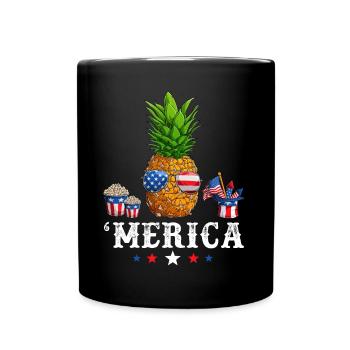 Pineapple American Flag 4th of July Merica USA - Tasse einfarbig - Schwarz - Vorne