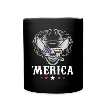 Smoking Skull Cowboy Merica 4th of July American F - Full Colour Mug - black - Front