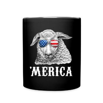 Sheep Merica 4th of July Farmer American Flag USA - Full Colour Mug - black - Front