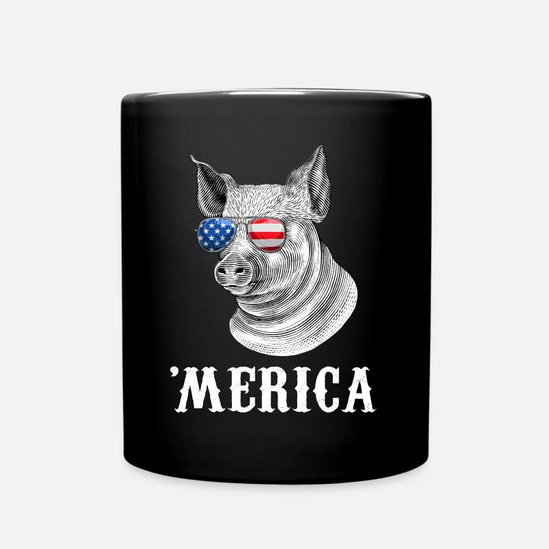 Pig Merica 4 juillet Farmer Drapeau américain USA - Mug uni - noir