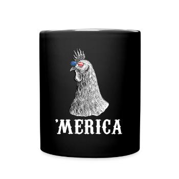 Chicken Merica 4th of July Farmer American Flag US - Full Colour Mug - black - Front