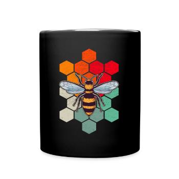 Biene Retro Wabe Imkerei - Tasse einfarbig - Schwarz - Vorne