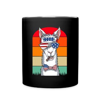 Lama USA Amerikanische Llamas 4. Juli - Tasse einfarbig - Schwarz - Vorne