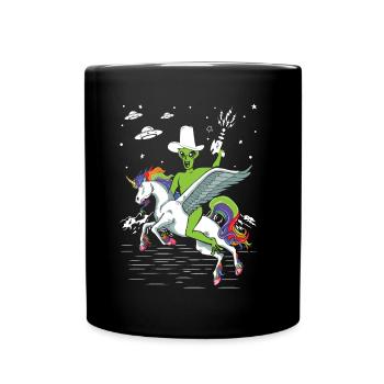 Alien reitet Einhorn Unheimlich - Tasse einfarbig - Schwarz - Vorne