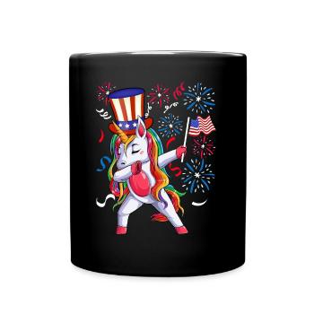 Dabbing Unicorn Girls 4 juillet Femmes USA - Mug uni - noir - Devant