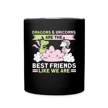 Friends Dragon Unicorn Unicorn Lovers - Full Colour Mug - black - Front