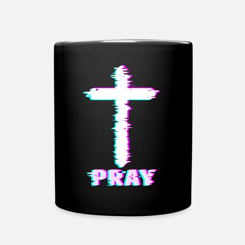 Jesus Glitch Beten Ästhetisch Vaporwave Christlich - Tasse einfarbig - Schwarz