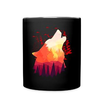 Heulender Wolf Sonnenuntergang Natur Mond - Tasse einfarbig - Schwarz - Vorne