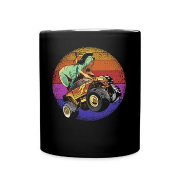 Trex Monster Truck Jungen Dinosaurier - Tasse einfarbig - Schwarz - Vorne
