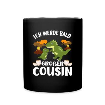 Ich werde bald großer Cousin Dinosaurier Cousins - Tasse einfarbig - Schwarz - Vorne