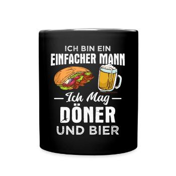 Ich mag Döner und Bier - Tasse einfarbig - Schwarz - Vorne