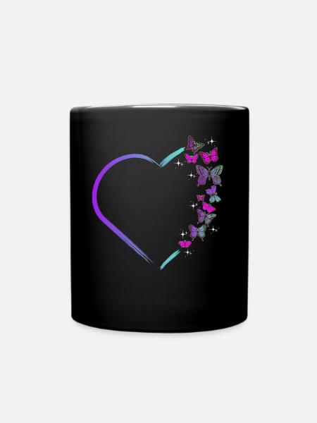 Schmetterling Herz Aquarell Schmetterlinge - Tasse einfarbig - Schwarz