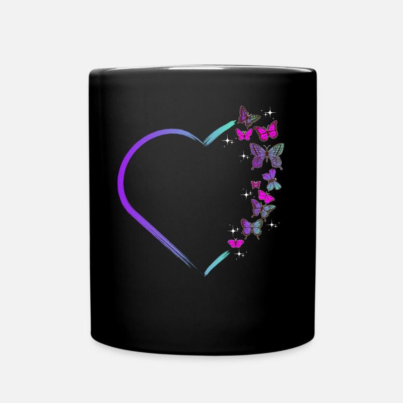 Schmetterling Herz Aquarell Schmetterlinge - Tasse einfarbig - Schwarz