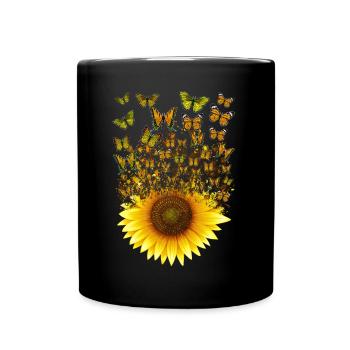 Sunflower Butterflies Women Girls Floral - Full Colour Mug - black - Front