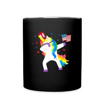 Dabbing Unicorn Lovers July 4 USA - Full Colour Mug - black - Front