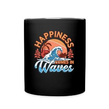 Happiness Comes In Waves Surfen Ocean Sommerurlaub - Tasse einfarbig - Schwarz - Vorne
