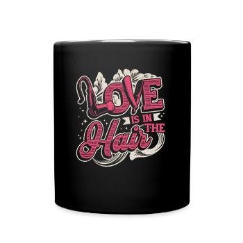 L’amour est dans les cheveux, barbier, coiffeur. - Mug uni - noir - Devant
