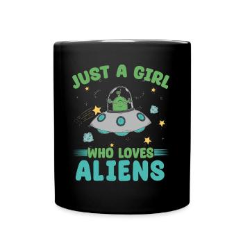 Girl Alien UFO Galaxy - Full Colour Mug - black - Front