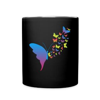 Cute Butterfly Heart Pastel Colored - Full Colour Mug - black - Front