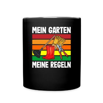 Mein Garten Meine Regeln - Tasse einfarbig - Schwarz - Vorne