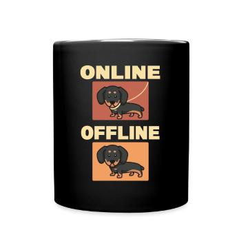 Online Offline Dachshund Dackel Mit Ohne Leine - Tasse einfarbig - Schwarz - Vorne