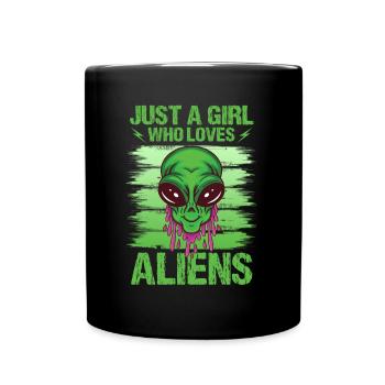 Girl Alien Lover UFO Galaxy - Full Colour Mug - black - Front