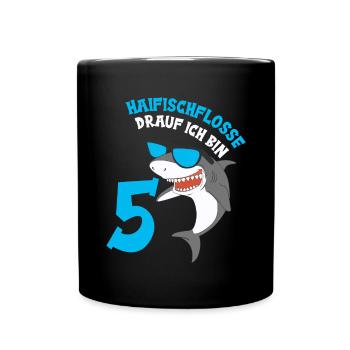Haifisch Geburtstagsmotiv 5 Jahre Jungen Geschenk - Tasse einfarbig - Schwarz - Vorne